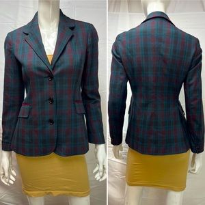 Tristan Women’s 4 Fitted Teal Red Tartan Plaid 3-Button Blazer Suit Jacket
